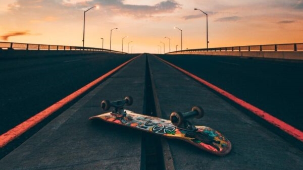 a skateboard on the road